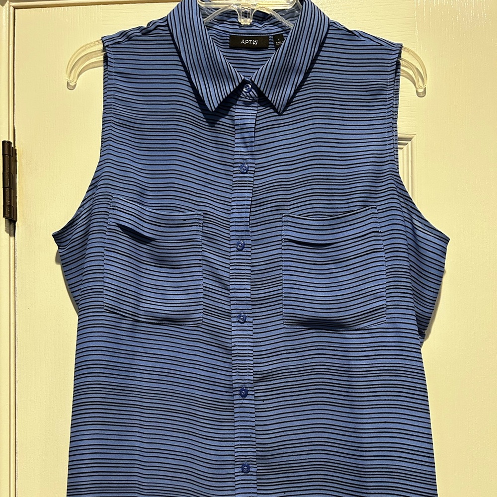 Apt. 9 Black and Blue Striped Button-Up Blouse